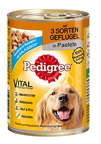 Pedigree Adult Hundefutter 3 Sorten Geflügel, 12 Dosen (12 x 400 g)