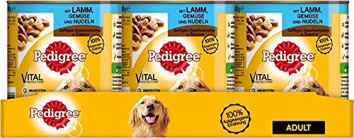 Pedigree Adult Hundefutter Lamm, Gemüse und Nudeln – Saftiges Geschnetzeltes, 12 Dosen (12 x 800 g)