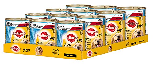 Pedigree Adult Plus Hundefutter Fischöl – Rind in Gelee, 12 Dosen (12 x 800 g)