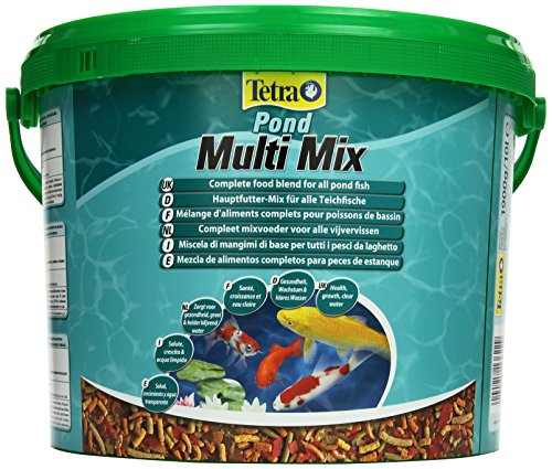Tetra Pond Multi Mix (ausgewählte Futtermischung aus Flocken, Sticks, Wafern und Gammaruskrebsen für alle Gartenteichfische), 10 Liter Eimer