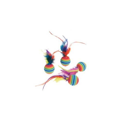 Katzenspielzeug: 4 Rainbowbälle mit Feder Ø 3cm #502203