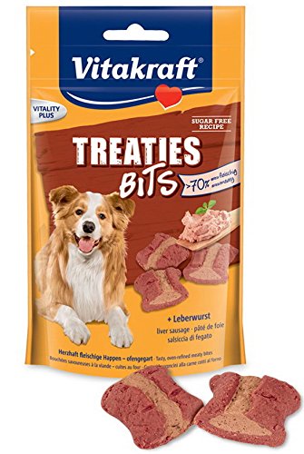 Vitakraft Hundesnack, Fleischige Happen mit Leberwurst, Ofengegart, Treaties Bits, 28807, 120 g