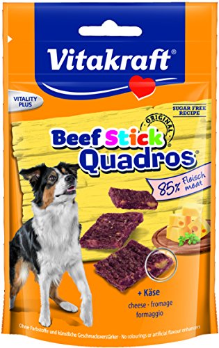 Vitakraft Hundesnack, Fleisch-Happen mit Käse-Stückchen, Beef Stick Quadros, 28801, 70 g