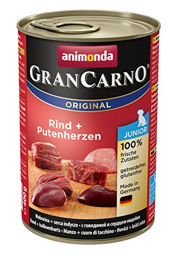 animonda GranCarno Hundefutter Junior, Nassfutter für Hunde im Wachstum, Rind + Putenherzen, 6 x 400 g